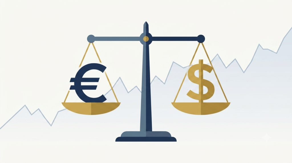 Euro versus US dollar balance illustration for 2026 forex forecast